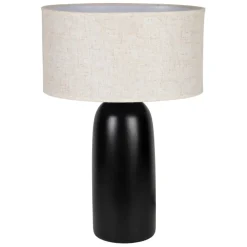 Fabrique de Styles Lampe en terre cuite et lin noir et beige h60cm - Vita* Lampes À Poser