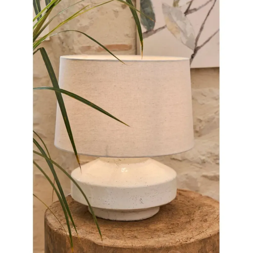 Fabrique de Styles Lampe en terre cuite et lin blanc h44.5cm - Tahra* Lampes À Poser