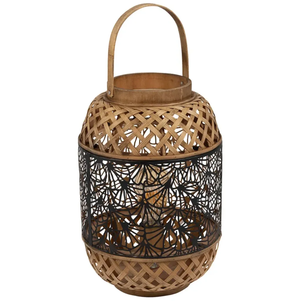 Fabrique de Styles Lampe lanterne en fer et bambou h36.5cm noir et doré - flaural* Lampes À Poser