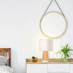 Fabrique de Styles Lampe touch métal effet bois et coton blanc h33cm - Baltik* Lampes À Poser