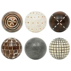 Fabrique de Styles Lot de 6 boules décoratives en résine brun et blanc d10cm - Komati* Petits Objets Déco