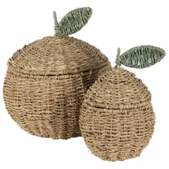 Fabrique de Styles Lot de 2 corbeille pommes en jonc de mer naturel et vert - Les Fruits* Paniers Et Corbeilles