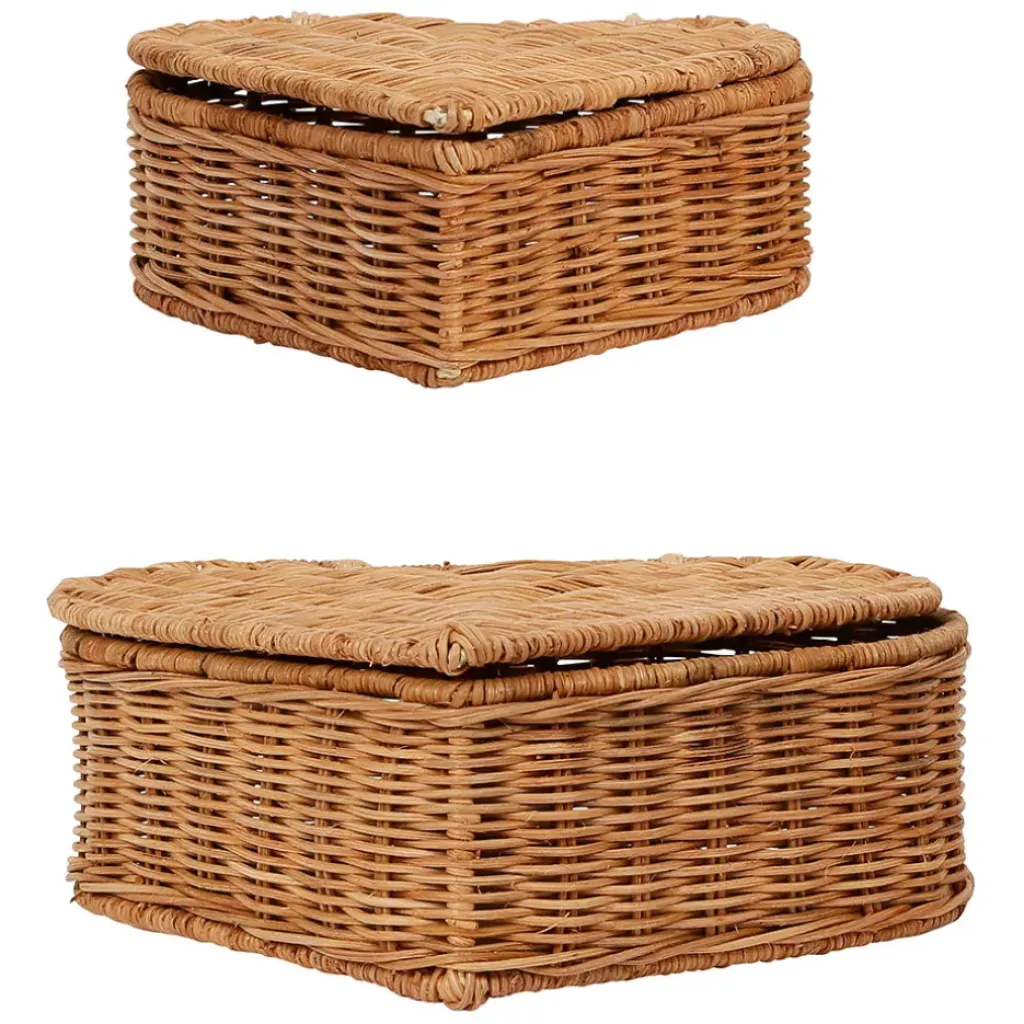 Fabrique de Styles Lot de 2 corbeilles coeur avec couvercle en rotin - Fantine* Paniers Et Corbeilles