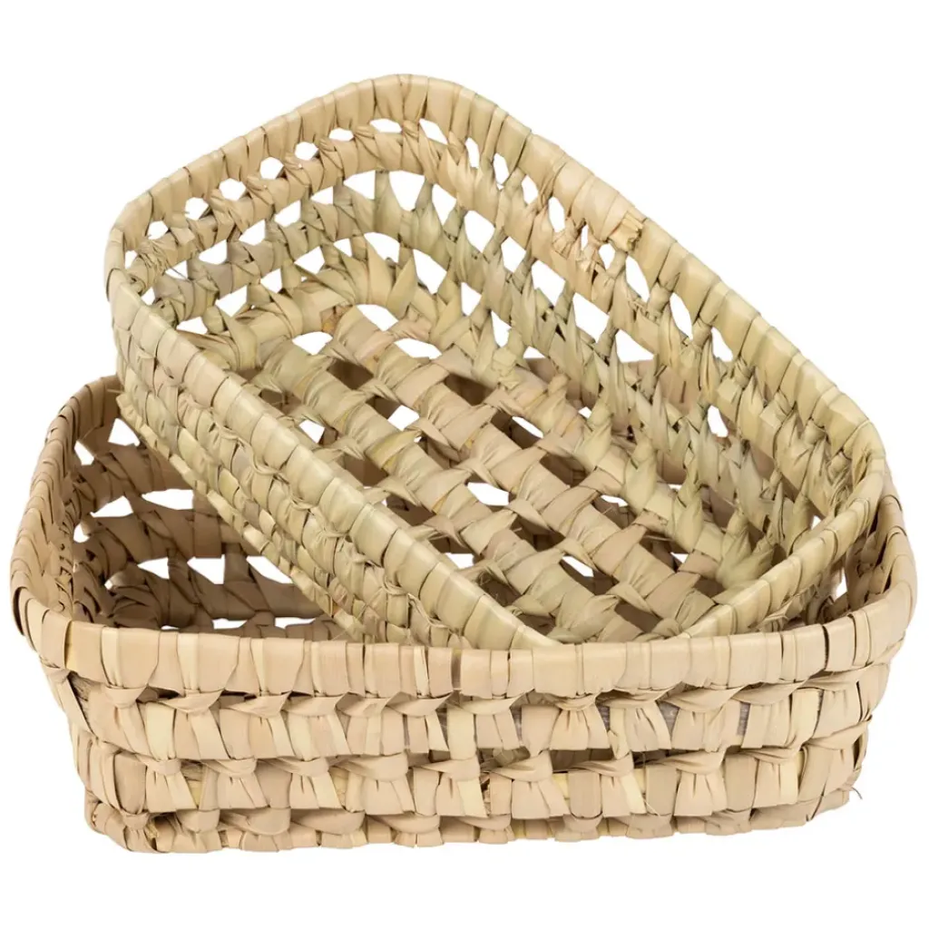 Fabrique de Styles Lot de 2 corbeilles en feuille de palmier 25x20xh10cm - Beezz* Paniers Et Corbeilles
