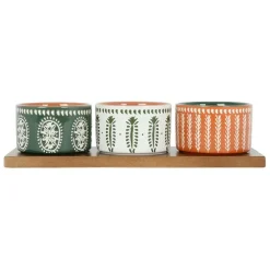 Fabrique de Styles Lot de 3 coupelles en grès et plateau terracotta, vert et blanc - romance vegetal* Bols Et Coupelles