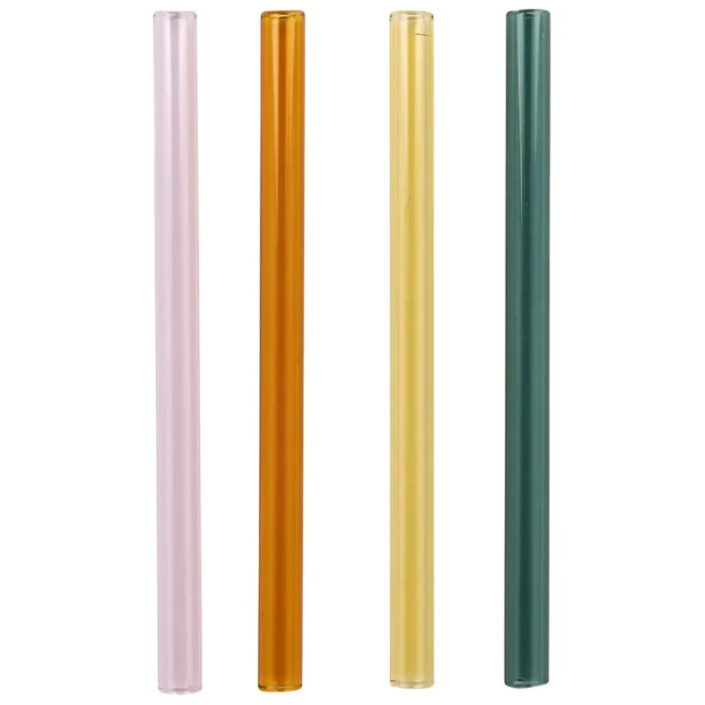 Fabrique de Styles Lot de 4 pailles en verre borosilicate h14cm - Funny* Accessoires Réutilisables