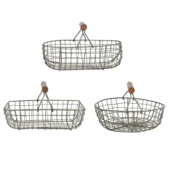 Fabrique de Styles Lot de 3 paniers en fer avec anse en bois* Paniers Et Corbeilles