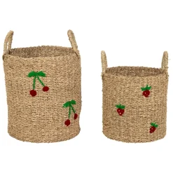 Fabrique de Styles Lot de 2 paniers en jonc de mer naturel et cerise rouge - Les Fruits* Paniers Et Corbeilles