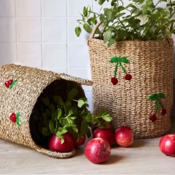 Fabrique de Styles Lot de 2 paniers en jonc de mer naturel et cerise rouge - Les Fruits* Paniers Et Corbeilles