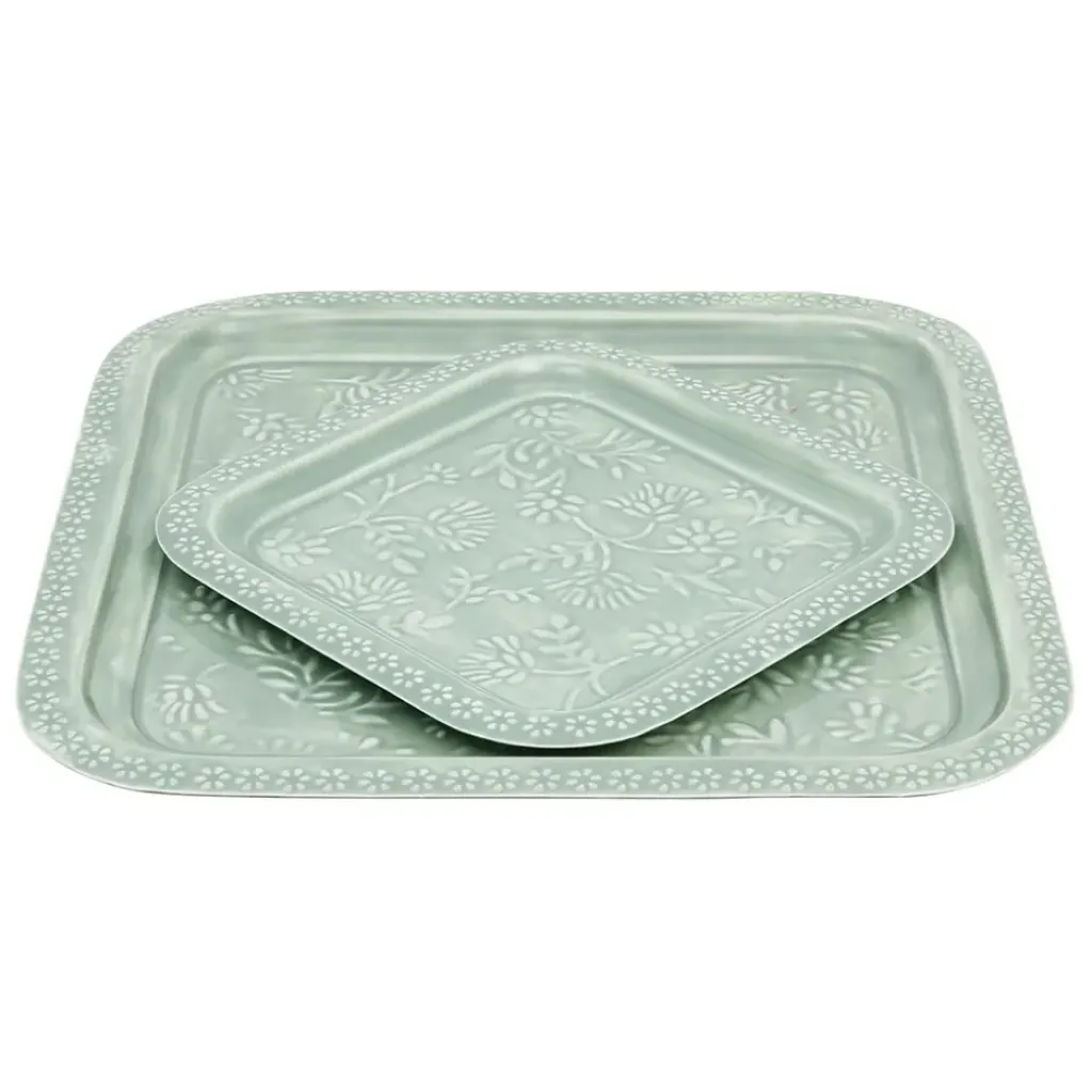 Fabrique de Styles Lot de 2 plateaux carré en fer émaillé - Baroque* Plateaux