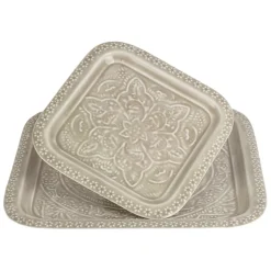 Fabrique de Styles Lot de 2 plateaux carré en fer 41x41cm - Arabise* Plateaux