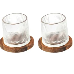 Fabrique de Styles Lot de 2 verres a whisky support acacia d6xh7cm* Verres À Alcool