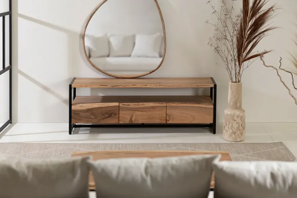 Fabrique de Styles Meuble Tv 3 portes en acacia et pieds en fer noir - Brooklyn* Meubles Tv