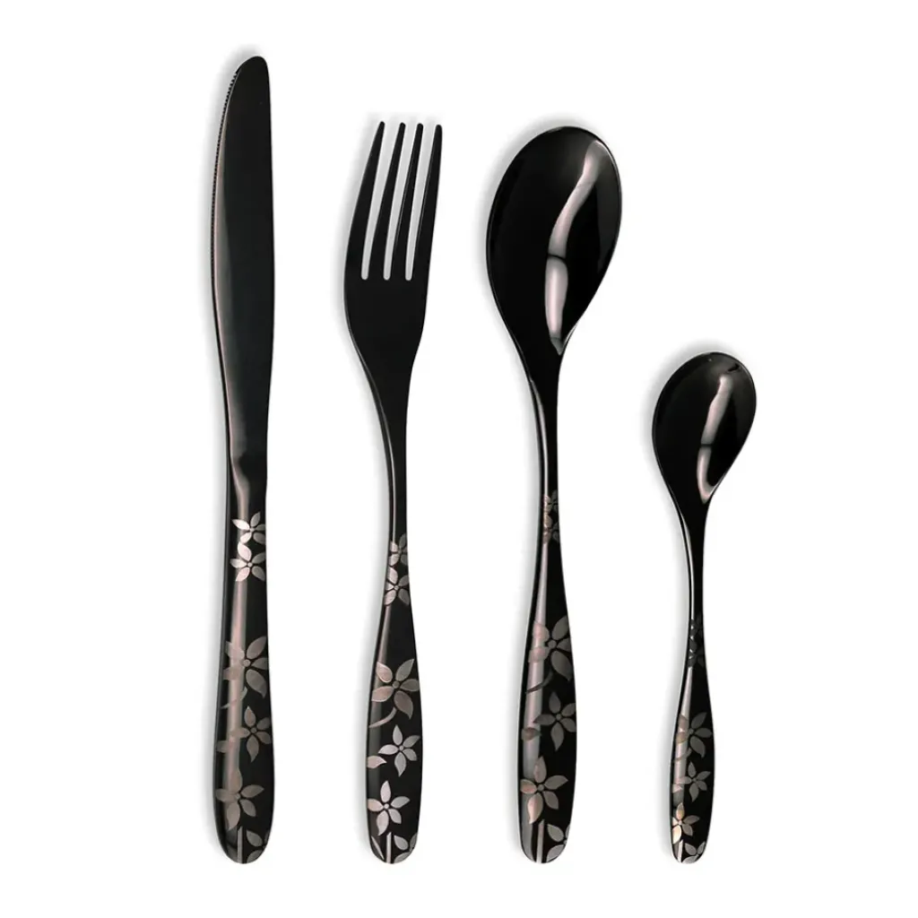 Fabrique de Styles Ménagère 16 pièces en inox noir motif printemps* Ménagères
