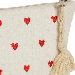 Fabrique de Styles Pochette Coeur en coton écru et rouge - Famille* Pochettes Et Housses