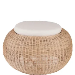 Fabrique de Styles Pouf en rotin avec coussin blanc D84cm - Bolsena*Enfant Bancs, Tabourets|Jardin