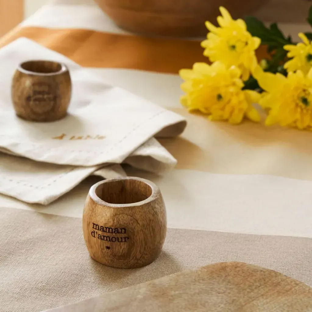 Fabrique de Styles Rond de serviette maman en manguier - Famille* Serviettes De Table