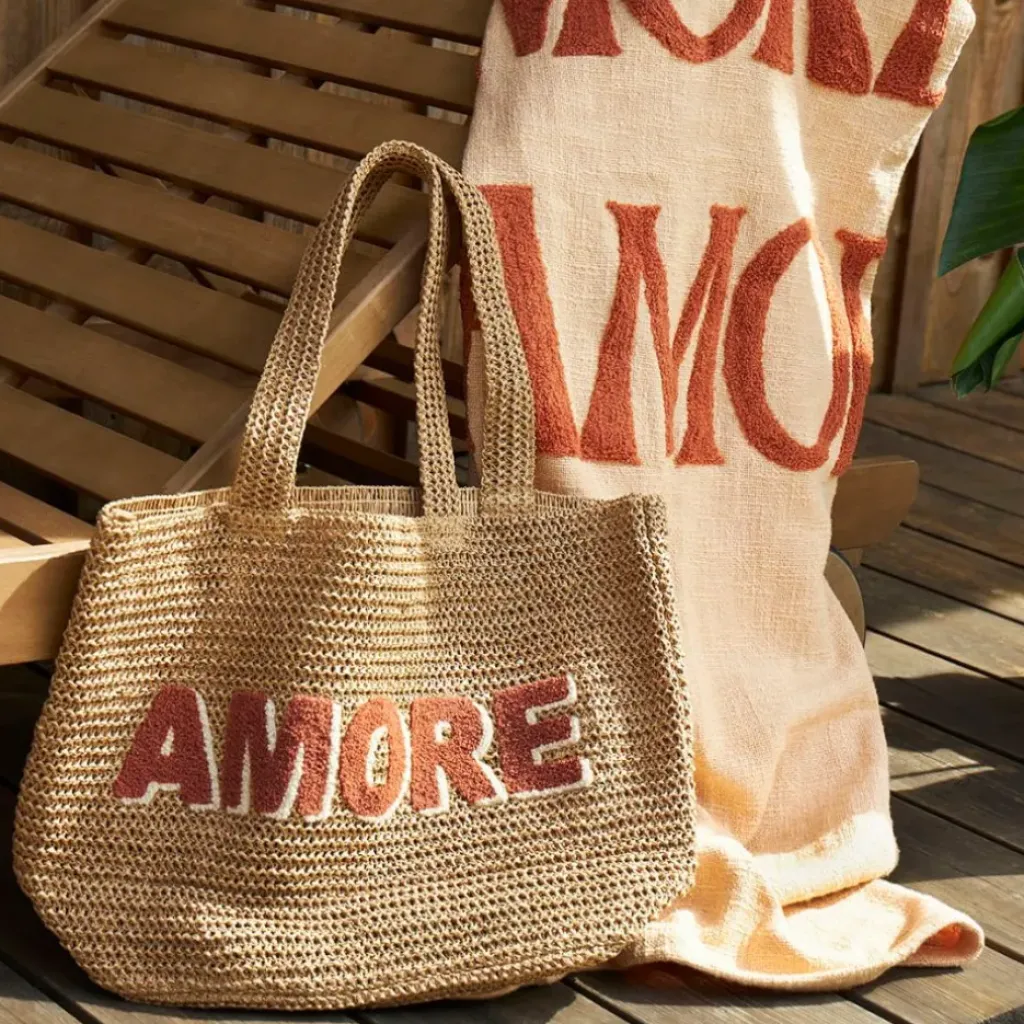 Fabrique de Styles Sac brodé "amore" en corde de papier naturel et terracotta - Lumi* Sacs Et Cabas