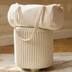 Fabrique de Styles Sac weekend en tissu bouclette écru - Bowling* Sacs Et Cabas