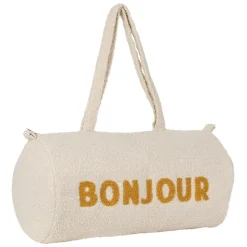 Fabrique de Styles Sac weekend " Bonjour " en bouclette écru - Funky* Sacs Et Cabas