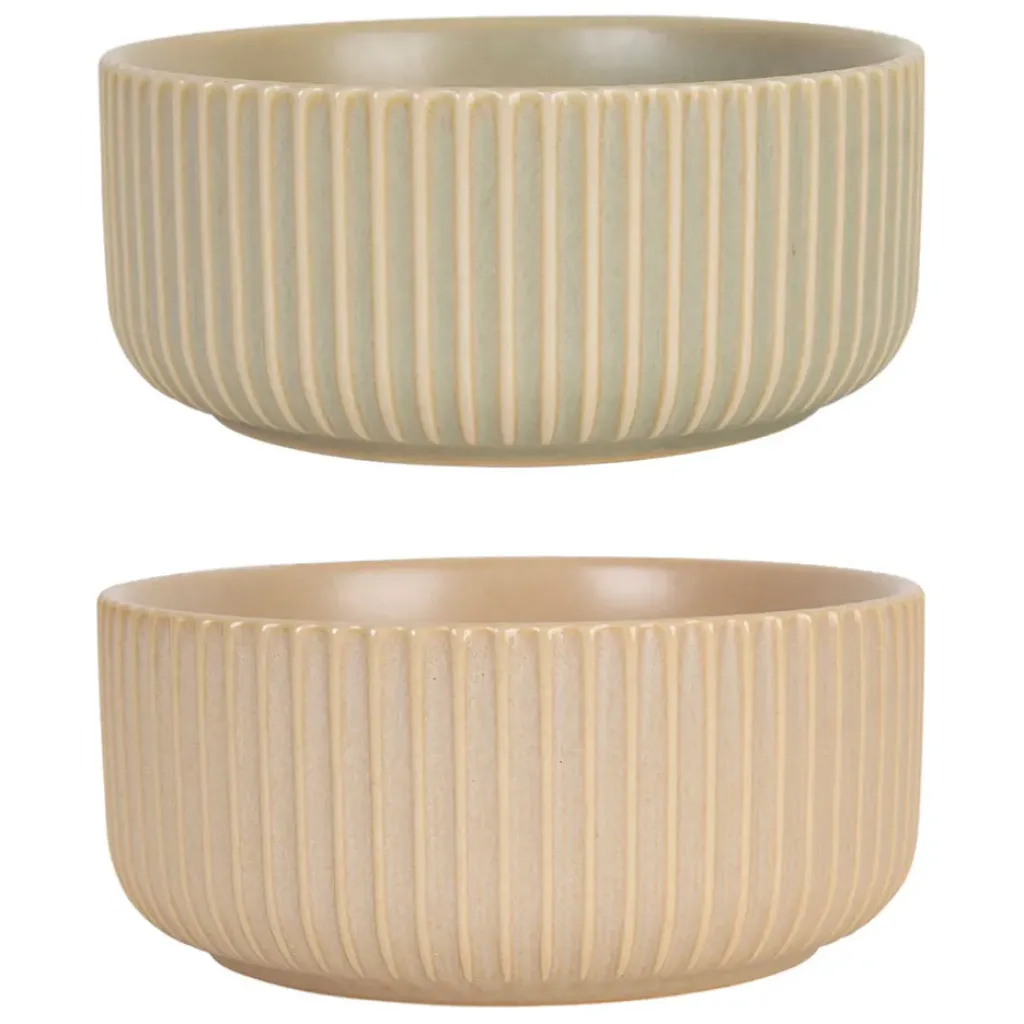 Fabrique de Styles Saladier x2 en grès nude et amande d16cm - Sweet Leaves* Plats Et Saladiers