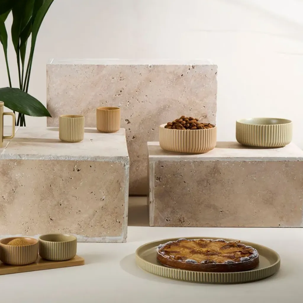 Fabrique de Styles Saladier x2 en grès nude et amande d16cm - Sweet Leaves* Plats Et Saladiers