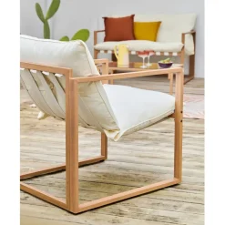 Fabrique de Styles Salon de jardin 4 places en fer avec coussins blanc - Cagliari*Enfant Salons De Jardin|Jardin