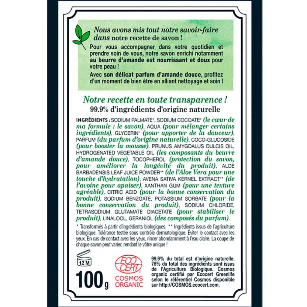 Fabrique de Styles Savon solide amande douce - Cosmébio* Savon Solide