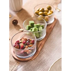 Fabrique de Styles Set apéritif acacia avec 3 coupelles verre 28x10cm* Bols Et Coupelles