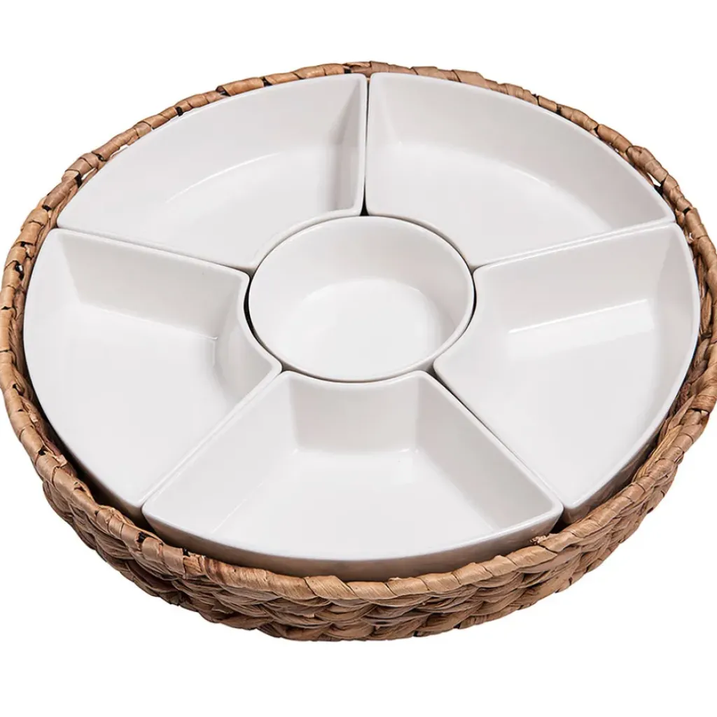 Fabrique de Styles Set apéritif plateau en tresse avec coupelle en porcelaine* Bols Et Coupelles