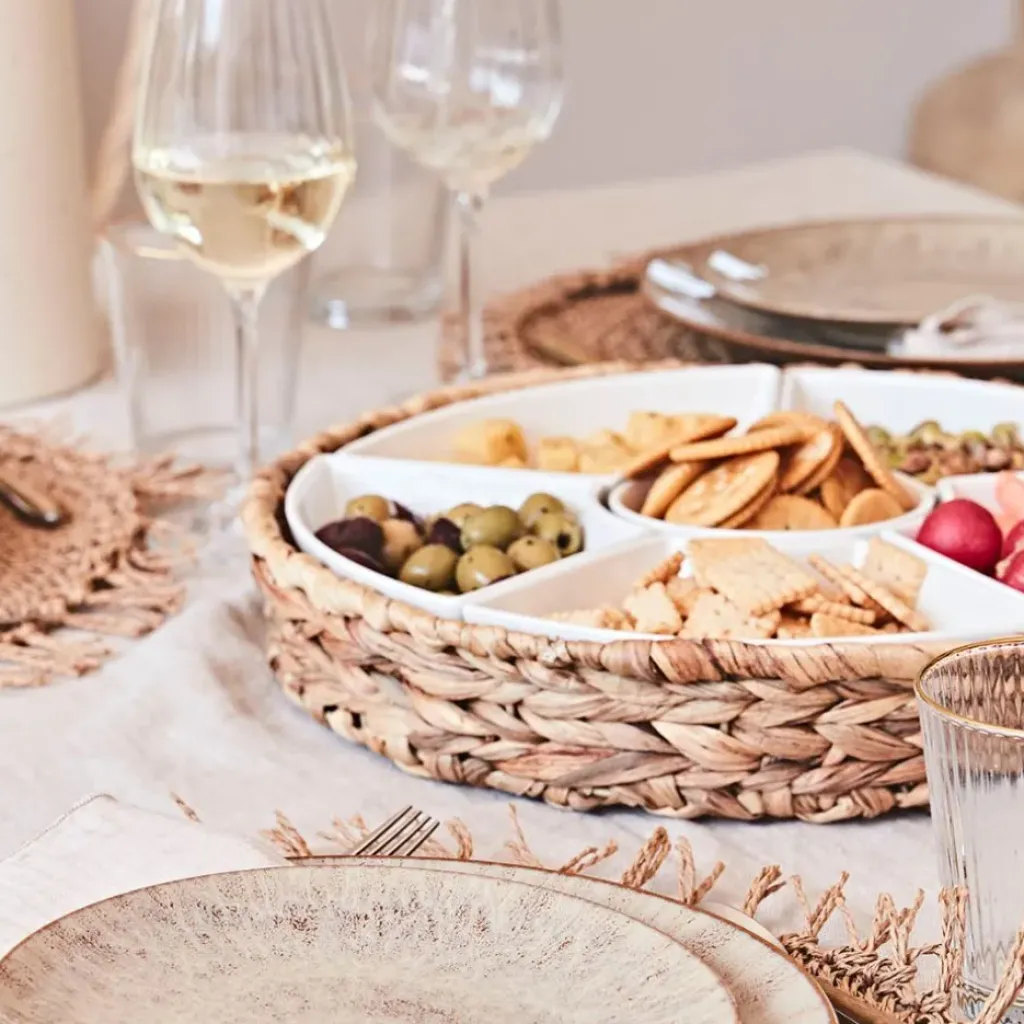 Fabrique de Styles Set apéritif plateau en tresse avec coupelle en porcelaine* Bols Et Coupelles