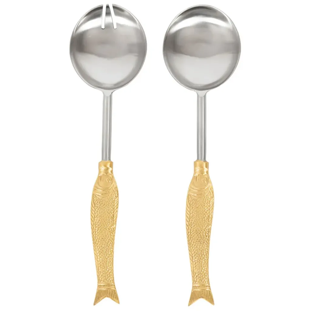 Fabrique de Styles Set de 2 couverts de salade en inox et laiton - Poisson* Ustensibles De Cuisine