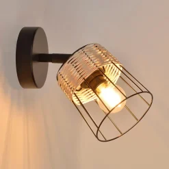 Fabrique de Styles Spot 1 lumière en metal et rotin tresse h18.5cm noir - Indah* Appliques