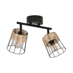 Fabrique de Styles Spot 2 lumières en metal et rotin tresse h23cm noir - indah* Suspensions