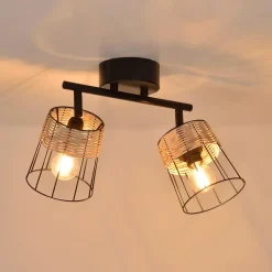 Fabrique de Styles Spot 2 lumières en metal et rotin tresse h23cm noir - indah* Suspensions