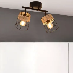 Fabrique de Styles Spot 2 lumières en metal et rotin tresse h23cm noir - indah* Suspensions