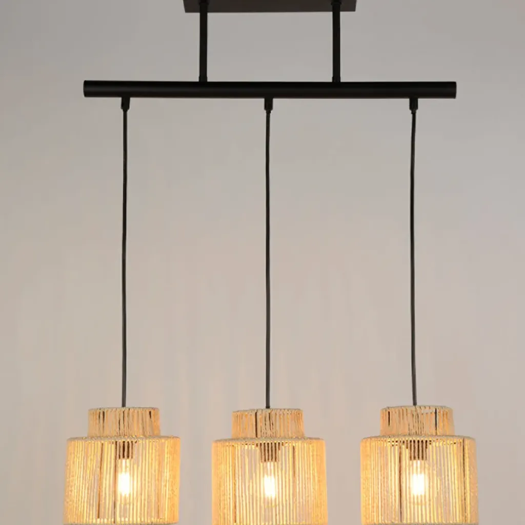 Fabrique de Styles Suspension 3 lumière en métal et cordelette tressé l60cm - cancun* Suspensions