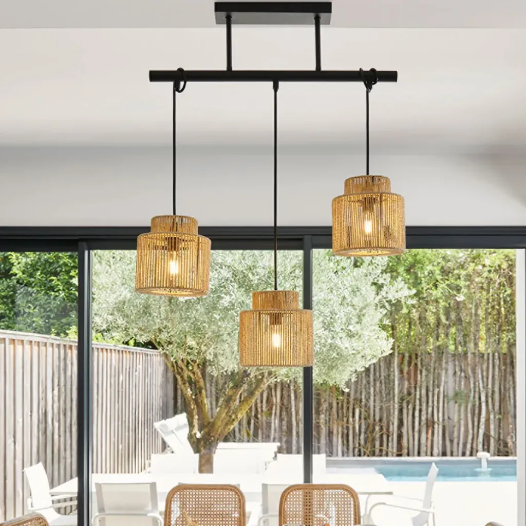 Fabrique de Styles Suspension 3 lumière en métal et cordelette tressé l60cm - cancun* Suspensions