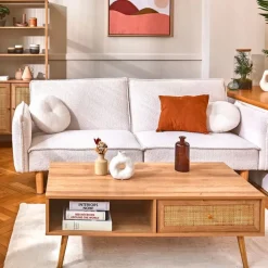 Fabrique de Styles Table basse avec tiroir en bois et cannage L110cm - Baia* Table Basses