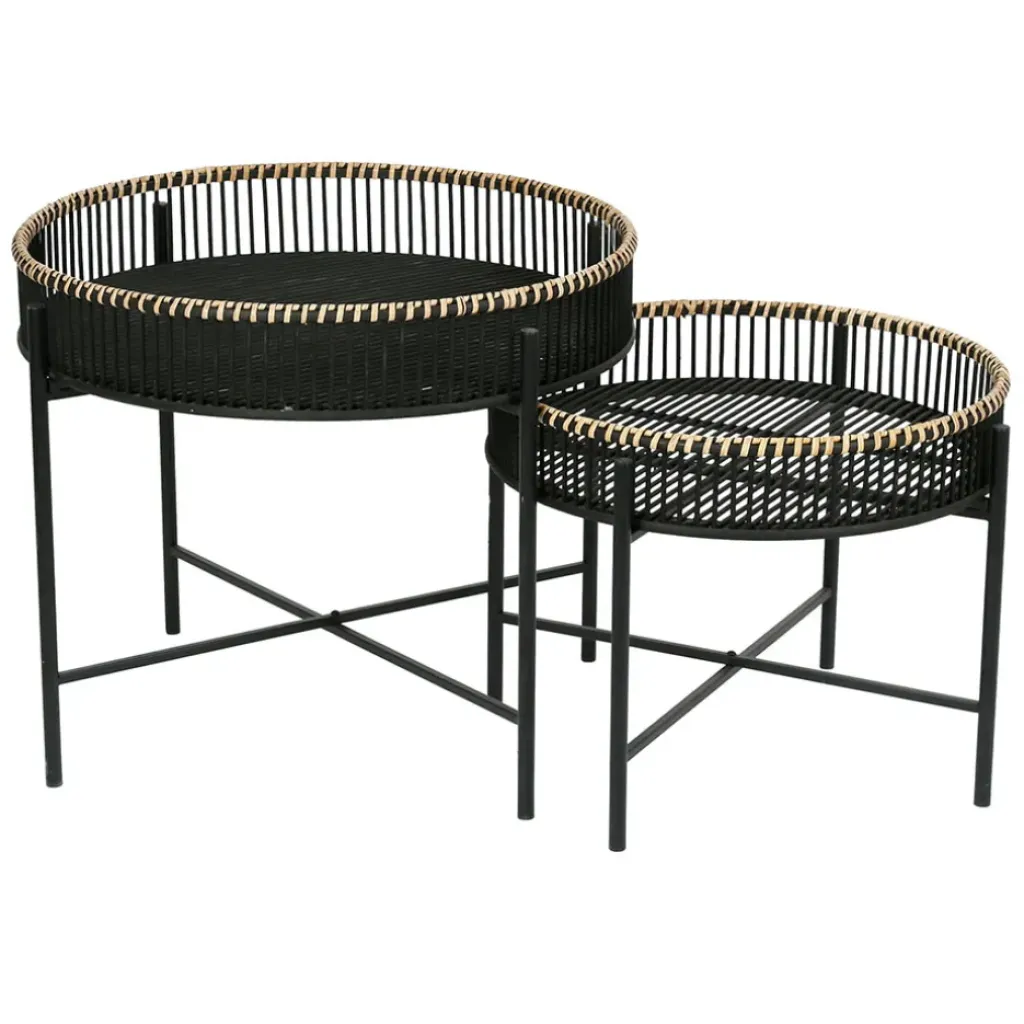 Fabrique de Styles Table basse ronde (x2) en bambou et fer* Table Basses