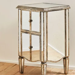 Fabrique de Styles Table de chevet baroque en bois et miroir 2 tiroirs - Bois miroir* Tables De Chevet