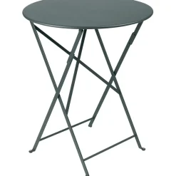 Fabrique de Styles Table de jardin ronde pliante en acier gris - Bistro*Enfant Tables De Jardin|Jardin