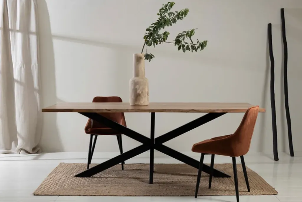 Fabrique de Styles Table de repas en acacia et pieds en fer noir 220x100cm - Brooklyn* Table De Salle À Manger