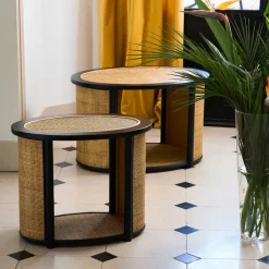 Fabrique de Styles Table d'appoint en rotin et sapin naturel et noir - Balamea* Bouts De Canapé Et Tables D'appoint