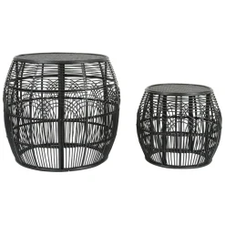 Fabrique de Styles Table d'appoint ronde (x2) en rotin et bois - Element* Bouts De Canapé Et Tables D'appoint