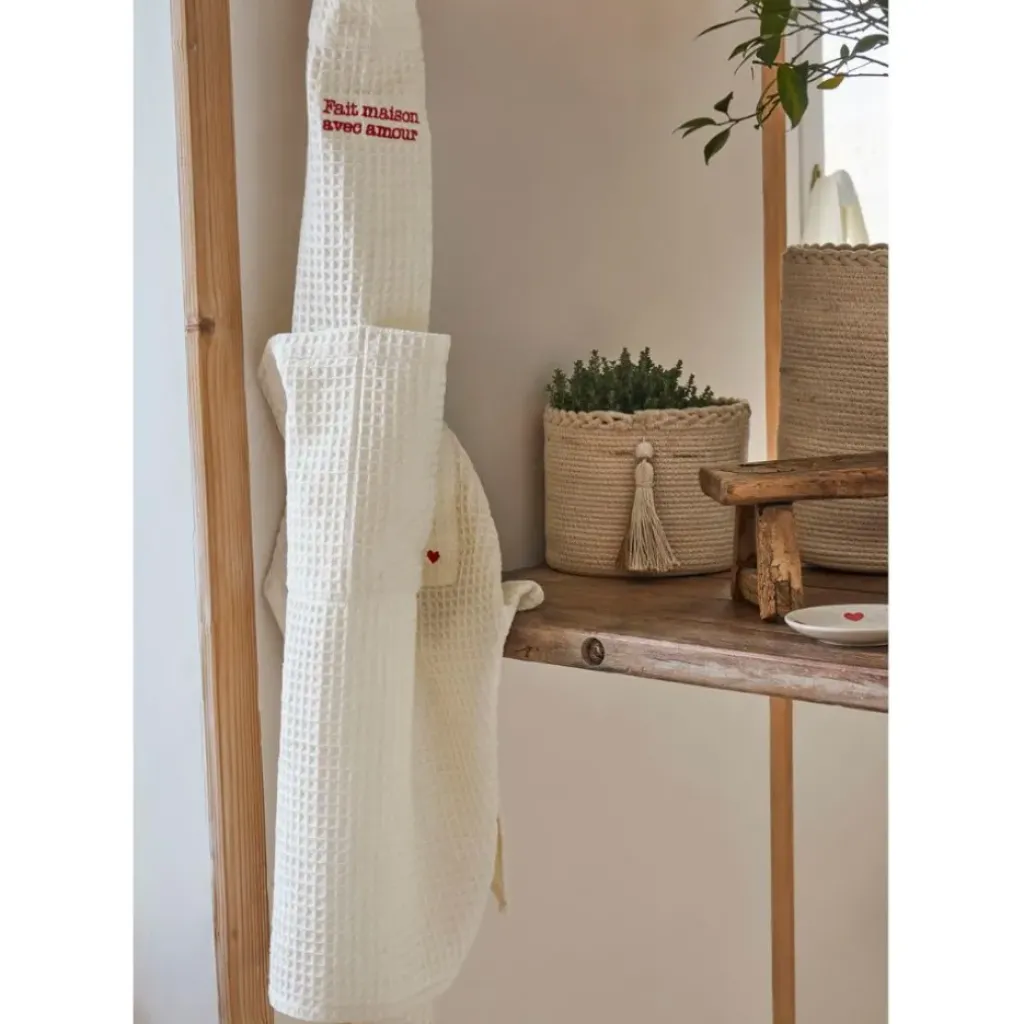 Fabrique de Styles Tablier en coton écru et rouge - Famille* Torchons, Tabliers Et Maniques