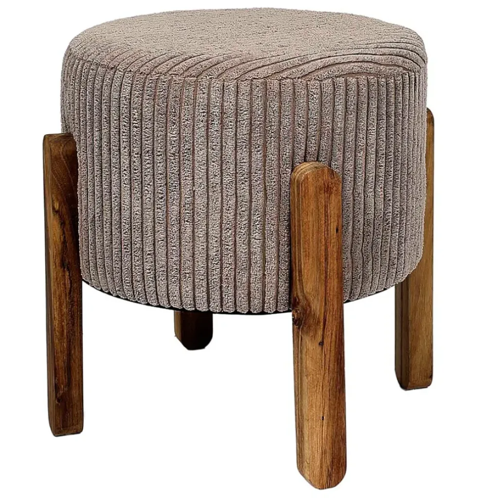 Fabrique de Styles Tabouret en tissu côtelé et bois d'acacia - Scarlett* Poufs Et Tabourets
