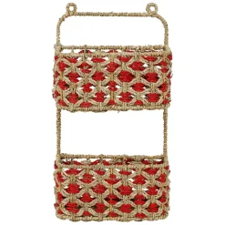 Fabrique de Styles Étagère murale 2 paniers en jonc de mer naturel et rouge* Étagères Murales