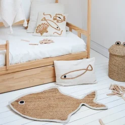 Fabrique de Styles Tapis poisson en jute naturel et blanc 100x65cm - Eté A La Mer* Tapis