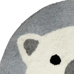 Fabrique de Styles Tapis rond ours tufté en coton banc et bleu d120cm - Banquise*Enfant Déco